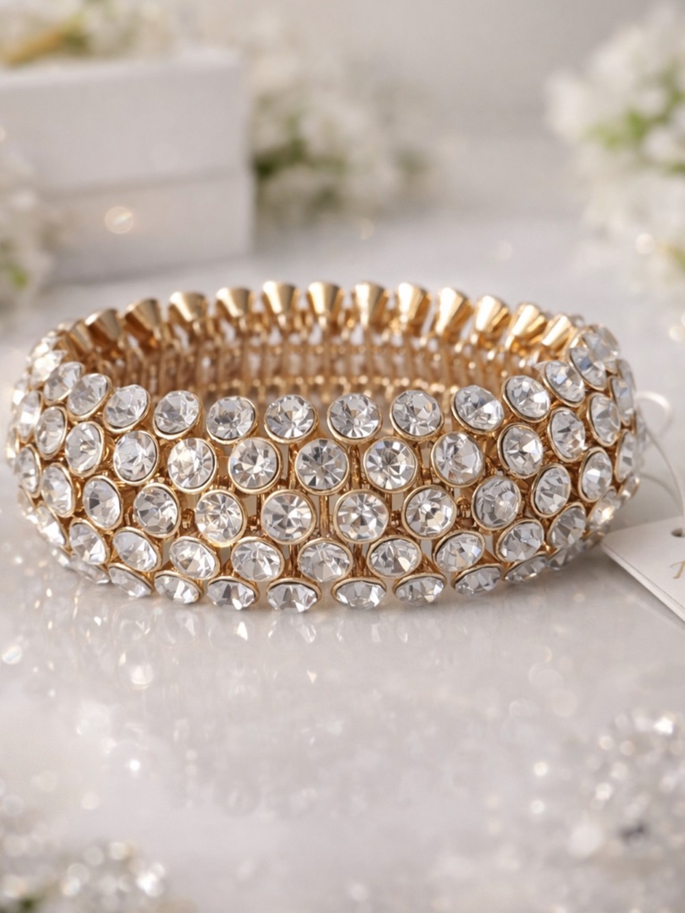 Natasha Crystals Gold Tone Stretch Bracelet